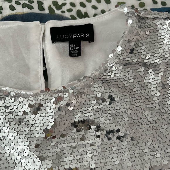 Lucy Paris Sequin top with purple feather trim - Picture 3 of 4